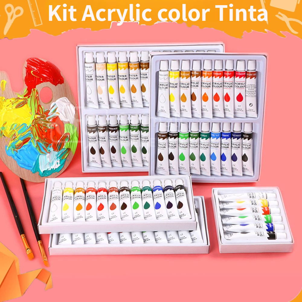 Kit De Cores Acrílicas Tinta Acrílica 12ML 12/18/24/36 cores Suprimentos De Desenho Para Estudantes E Iniciantes Conjunto de aquarela sólida