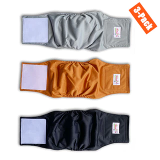 3pcs Fralda De Pano Macho Para Cachorro , Calça Reutilizável De Urina De Roupa Lavável De Barriga Íntima Fraldas Ecológicas Cães (Black + Brown + Grey)