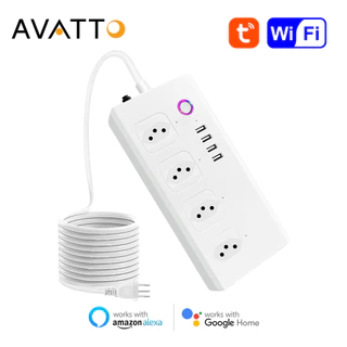 AVATTO Tuya WiFi Smart Power Strip , Brasil Standard 4 Saídas 4USB Saída De Portas , Trabalho De Controle De Voz Remoto Com Alexa Google home