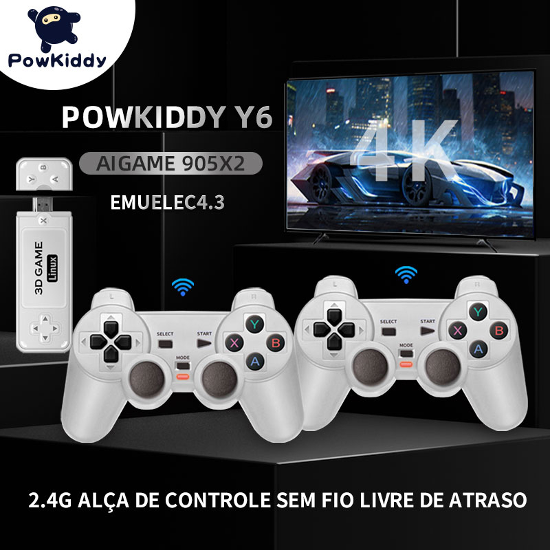 Powkiddy Game Stick Y6 4k 128G Sem Fio PS1 Console De Video Game Retro Portatil Familiar 4K HD Suporte Multiplayer 10mil Jogos
