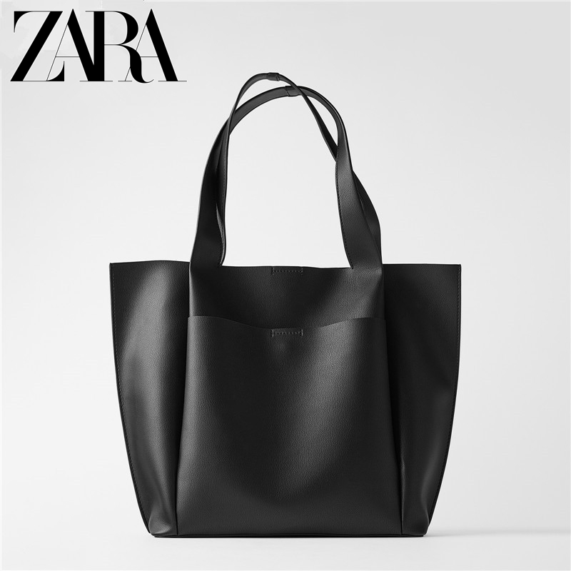 ZARA Saco Feminino Novo De Couro Macio Minimalista De Grande Capacidade Ombro Tote