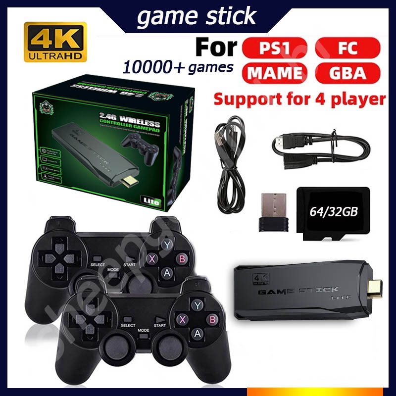 Console de vídeo Game 2.4G, 4K, com dois controles sem fio. Possui 10000  jogos 32 GB Retro Games for PS1/GBA – PEGA+
