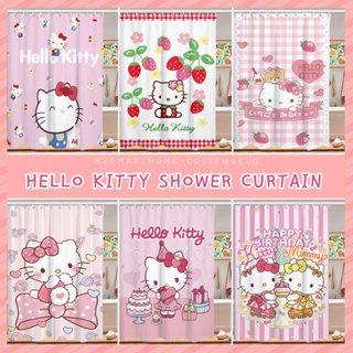 Cortina Hello Kitty De Chuveiro Com Ganchos Livres De Poliéster Banho Rosa Acessórios De Banheiro