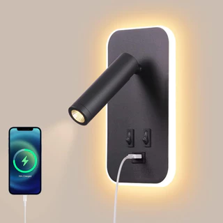 Lâmpada De Parede Branca Quente De Quarto De 13W Com Luz De Leitura Interruptor Arandelas Carregamento De Saída USB Para Design Interior Do Lado Da Cama