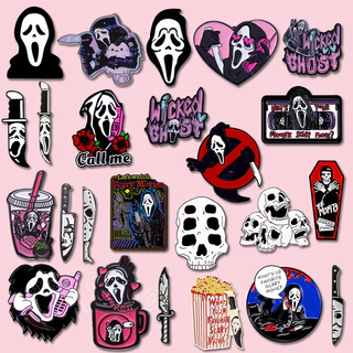 Gritando Pinos De Esmalte Fantasma Gato Preto Horror Rostos Assustadores Broche Punk Esqueleto Pin Lapela Crachás Jóias De Halloween Presente Para Amigos