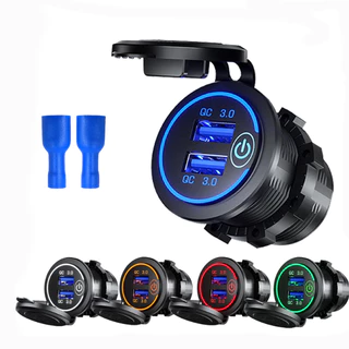 12V/24V 36W QC 3.0 Dual USB Carregador Rápido Para Carro Interruptor De Toque De Tomada À Prova D'água Universal Car Truck Charging Socker For Phone Tablet Camera GPS