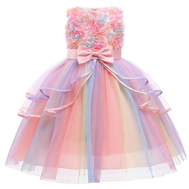 Vestido de princesa de flanela para meninas com bainha de arco-íris e  babados casual com suspensório de bolo arco-íris (verde, 5 a 6 anos) :  : Moda