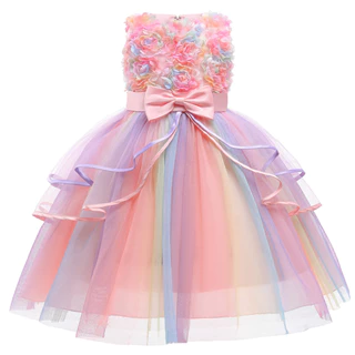 Vestido De Verão Flores Meninas Arco-Íris Moda Natal Pequena Princesa Bebê Presente De Aniversário 1-10 Anos Roupas Infantis