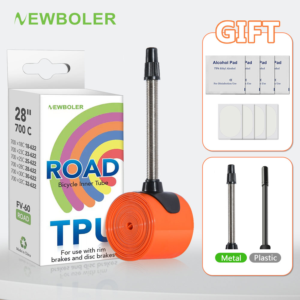 Newboler Ultralight 700C Tubo Interno De Bicicleta 700X18/25/28/32C TPU 65mm Metal Válvula Francesa MTB Acessórios