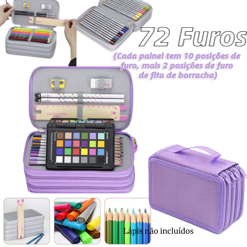 Estojo De Lápis De Quatro Camadas Com 72 Furos De Cor / Material Escolar / Papelaria