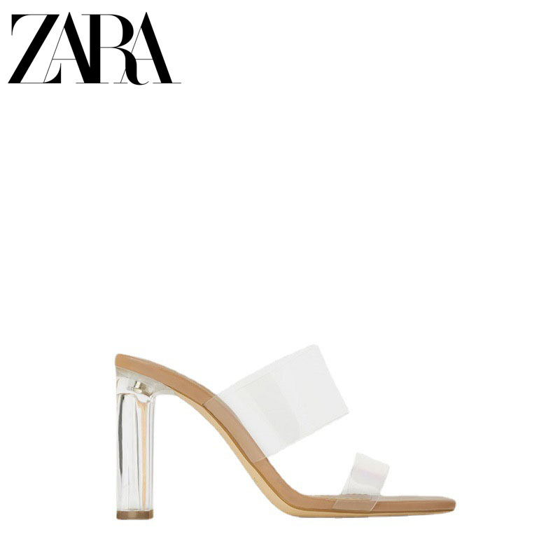 Zara Novos Sapatos Femininos Acrílicos De Salto Alto Plástico Grosso Sandálias De Pvc Transparente Fêmea