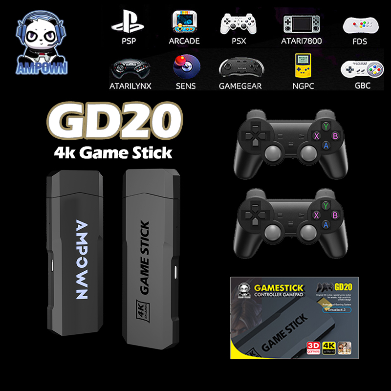 Ampown GD20 Game Stick 4K Retro Video 2.4g Controlador Sem Fio PSP PS1