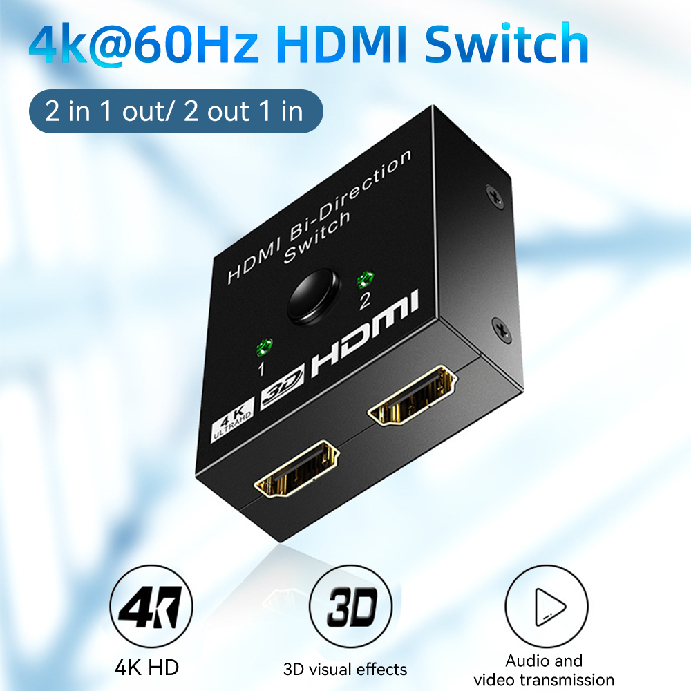 HDMI Switch 4k @ 60hz Splitter Bidirecional Switcher 2 Em 1 Saída Hub Suporta HD Compatível Com Xbox PS4