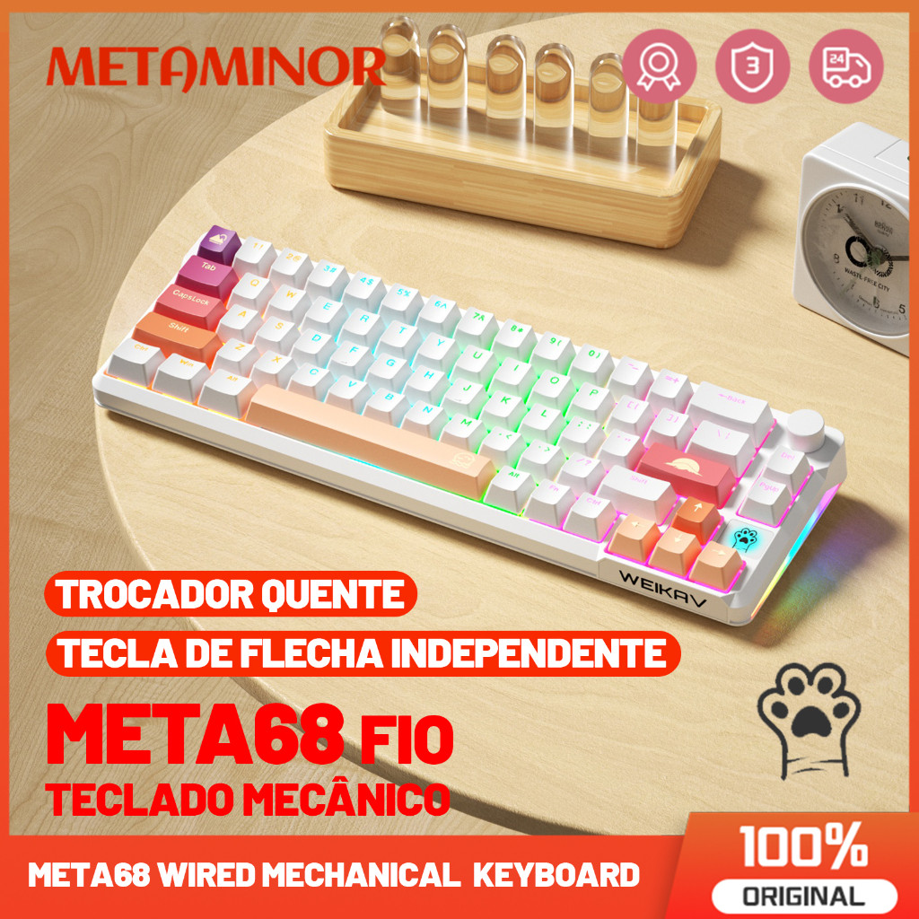 META68 Teclado Mecânico Com Fio 65 % 68teclas Luz De Fundo Mista Swappable Quente Para PC MAC