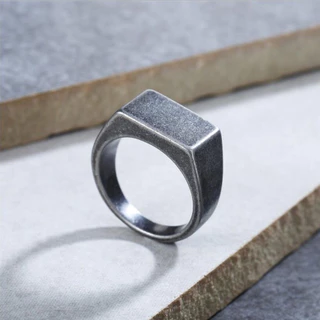 Rectângulo Preto Prata Vintage Ouro Simples Polido Homens Moda Jóias Punk Finger Rings