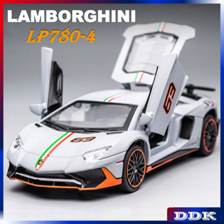 DDK 1 : 32 Lamborghini LP780-4 Modelo Diecast Carro De Brinquedo Metal Sound & Light Pull Back Truck Collection Presentes De Veículos Para Crianças Meninos Jogos Infantis Amigos Aniversário Presente