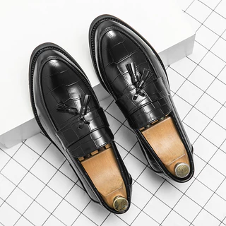 Design Coreano Masculino Sapatos Formais Borla Mocassim Negócios Casamento Deslizamento Em Padrão Xadrez Festa Artesanal