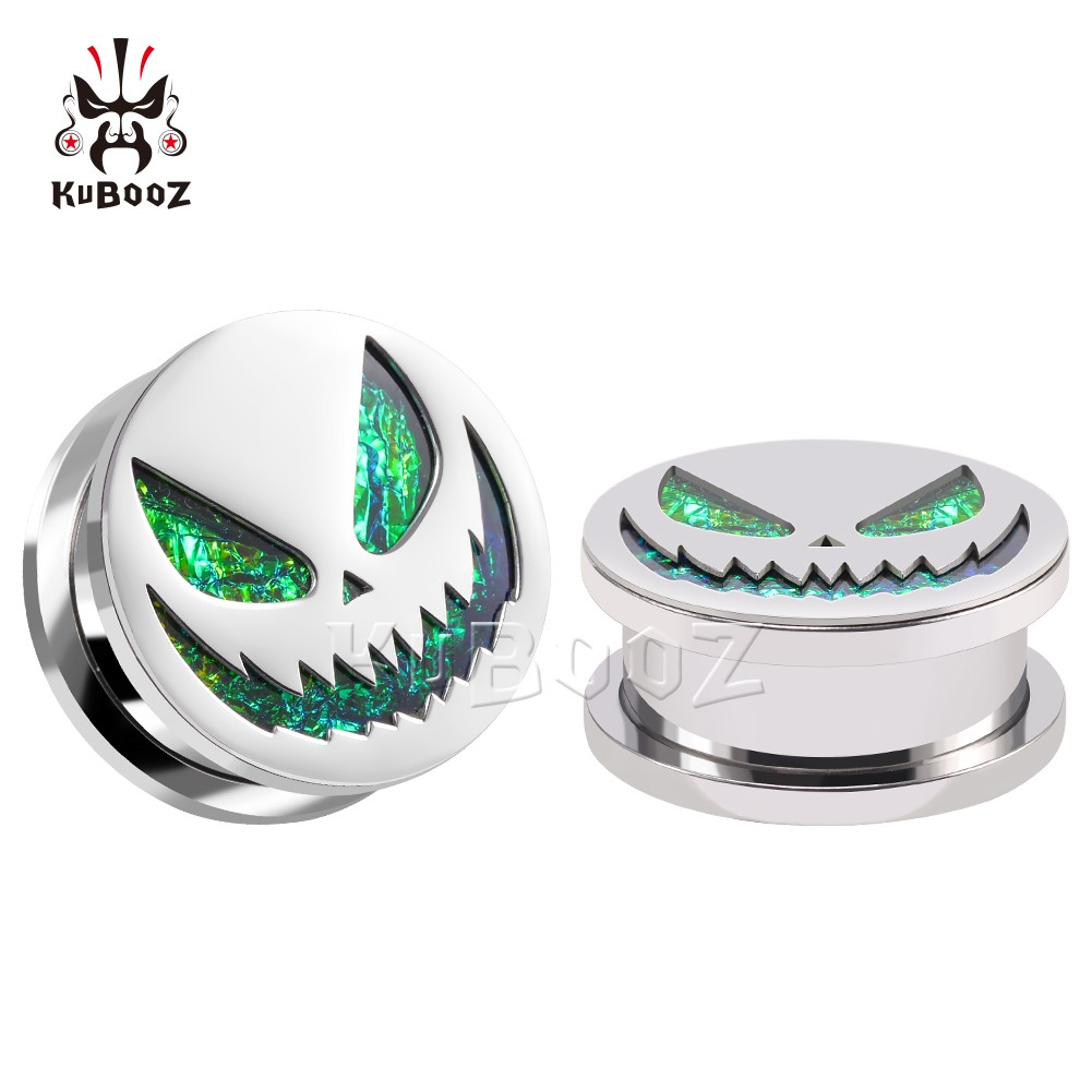 KUBOOZ 2PCS Túneis De Orelha Expansores Plugues Medidores Abóbora De Halloween Maca De Aço Inoxidável Jóias De Perfuração Do Corpo Brinco Trendy