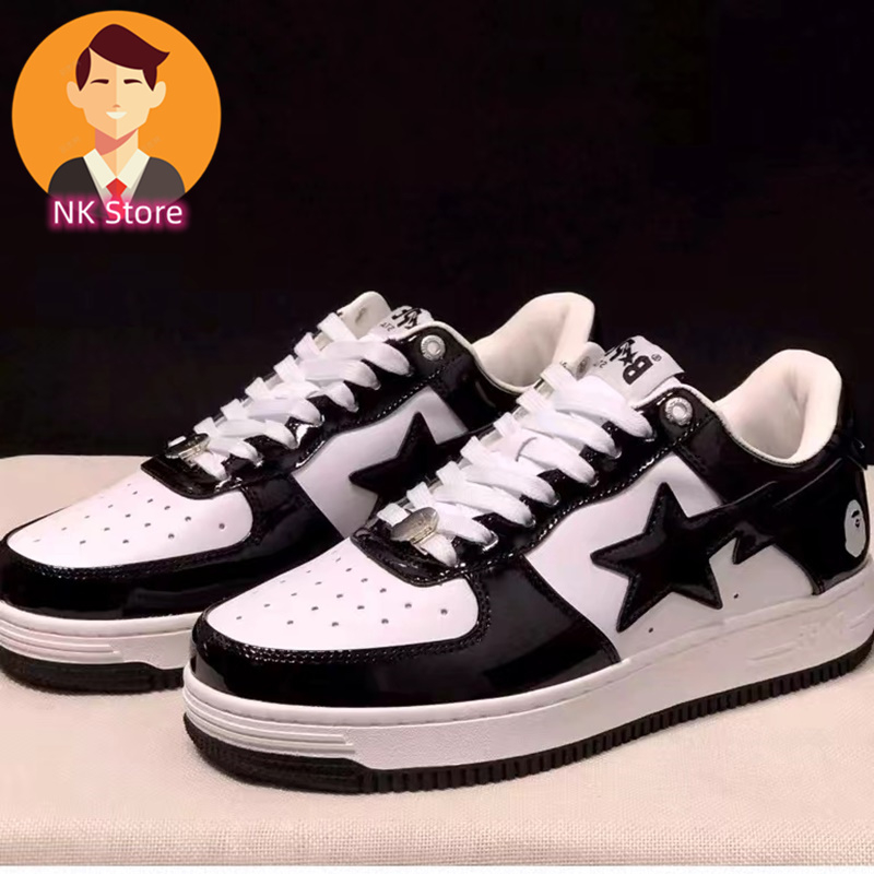 2023 Novo Estilo Sapatos Masculinos Femininos Bape Sta Cinco Pontas Star Ape-Man Head Low-Top Patente De Couro Preto Panda Branco Tênis Casual Esportivo De Casal Jovem De Basquetebol Sociais 44 -