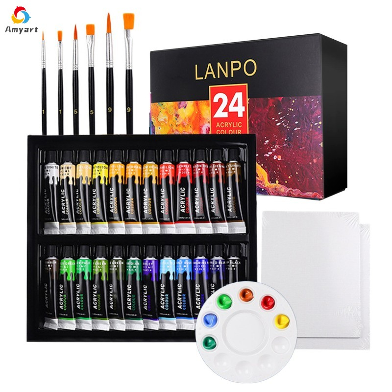 Kit Tinta Acrílica À Prova D'água Com Pincel E Paleta 12/24 Cores Kit Pintura Para Tela/Tecido/Parede 12 ML Desenho Suprimentos De Arte