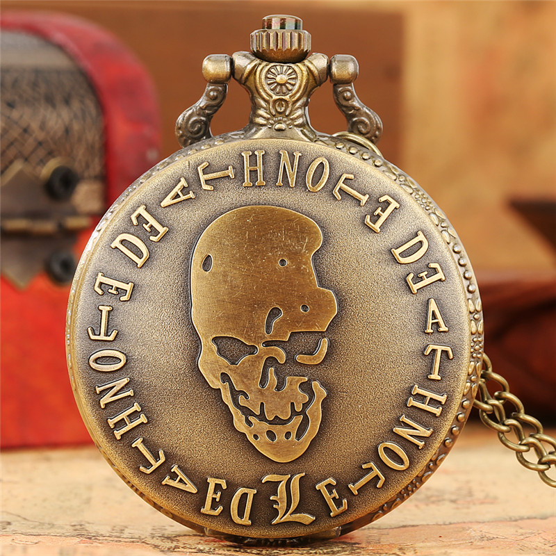 Antique Nota De Morte Exibição Do Crânio Homens Mulheres Colar De Bolso De Quartzo Corrente De Relógio