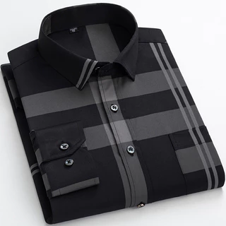 Casual Não Ferro Manga Longa Plus Size Listrada Blusa Homens De Trabalho Masculino Camisa