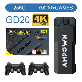 Bastão De Jogo GD20 256G 70000 + Jogos 4K Retro Console De Vídeo Game Duplo Controlador Sem Fio Stick Para PSP PS1 Kids Gifts