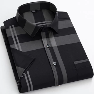 Casual Manga Curta Não Ferrosa Plus Size Camisa Homem Social Masculina De Escritório Listrada Camisas