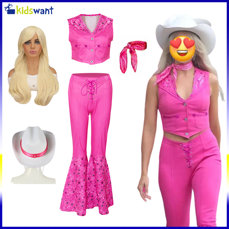 4 Pcs Barbie Costume para adulto adorável rosa Lady Cosplay Meninas Roupas  Mulher Halloween Boneca Clássica Role Play Barbie Dress Up