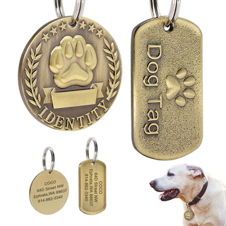 Tag Personalizável Gravada De Identificação De Animais De Estimação Para Cães De Gato Bronze Etiquetas Personalizadas Coleira De Anti-Perda De Endereço Número