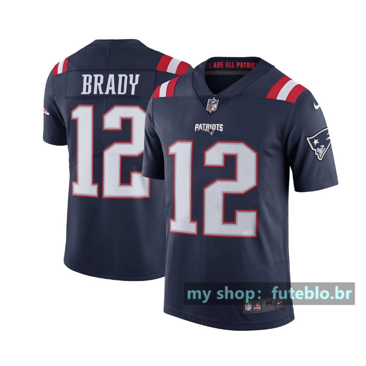 Camisa New England Patriots Tom Brady 12 Azul Limitada Camiseta de Futebol Americano nfl Masculino Jersey