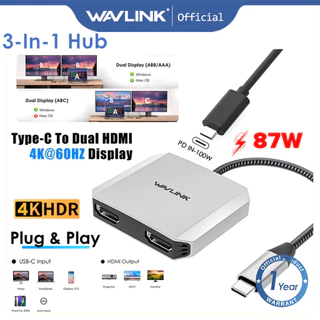 Wavlink USB-C Para Dual 4k HDMI MST Adaptador Thunderbolt Com PD 87W Plug & Play De Tela Dupla , Compatível Windows M OS Linux