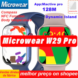 Microwear W29 Pro Smart Watch Compass Temperatura Corporal Dynamic Island Series 9 NFC Jogo GPS Rastreador Chamada Smartwatch Bluetooth