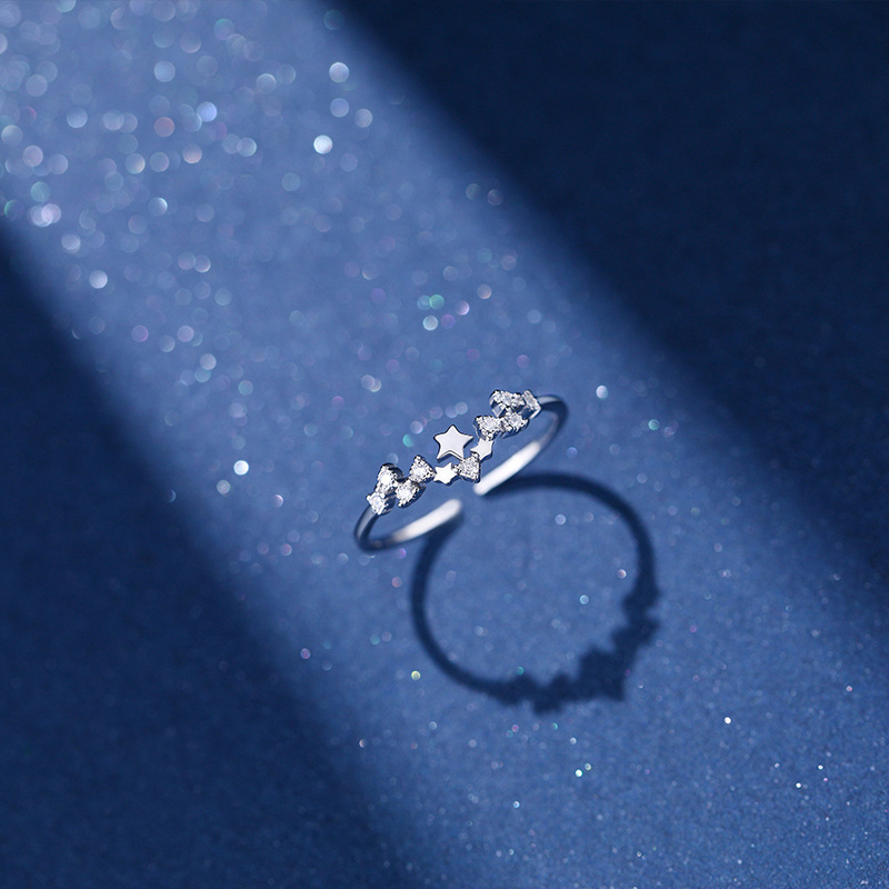 Anel De Prata Estrela De Diamante De Luxo Para Festa De Casamento Feminina Elegante Jóias Ajustáveis Acessórios Sem Desbotamento