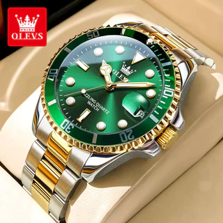 OLEVS Relógio Masculino À Prova D 'Água Luxo De Aço Inoxidável De Quartzo Com Mostrador Calendário Relogios Esportivo Verde Preto Relógios Masculinos 5885