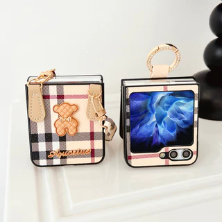 Estojo Para Samsung Galaxy Z FLIP 5 4 3 flip5 flip4 flip3 Pano De Tecido Liso Padrão Ultrathin Tampa Traseira Com Cordão De Anel