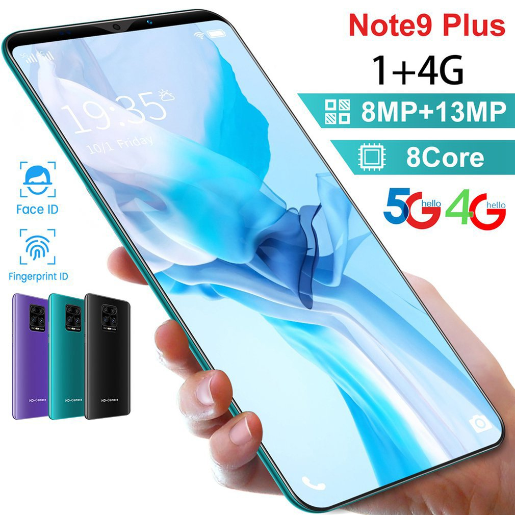 5,8 Polegadas Smart Phone Note9 Tela Grande 6 + 128G Memória Dual Card Standby Smarthones Desbloqueio Facial De Telefones Celulares