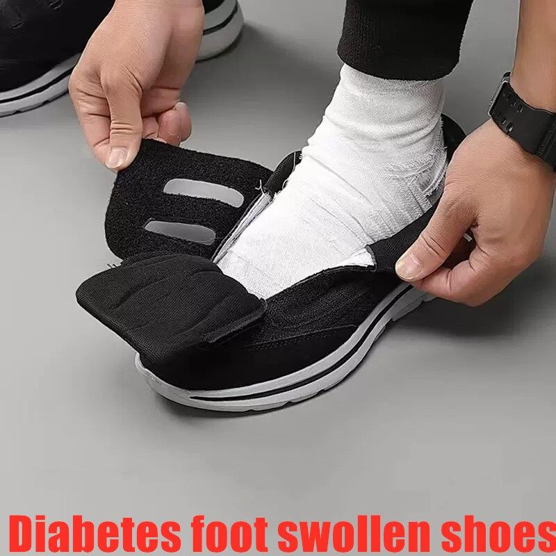 Sapatos Para Diabéticos Homens Edema Com Fechamento Ajustável Sem Escorregamento De Caminhada Leves Idosos Pés Inchados Em Ambientes Internos/Externos