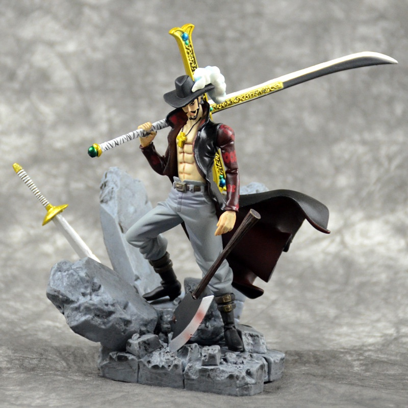 Anime uma peça mihawk figura dracule luffy shanks modelo boneca com espada  brinquedos presentes brinquedo 15cm
