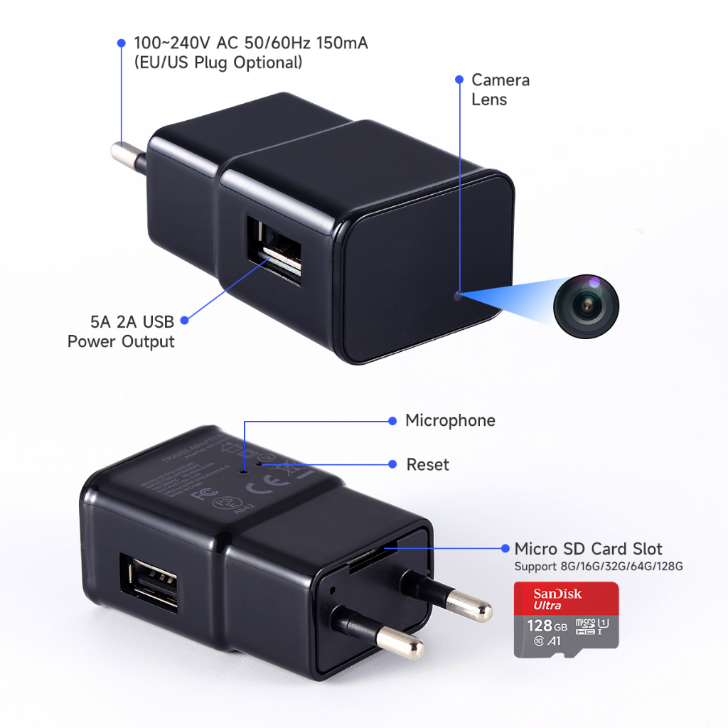 1080P Mini Câmeras De Vigilância Plug De Parede Com Carregador Sem Fio USB Vídeo Portáteis US/EU Video Recorder Body Cam