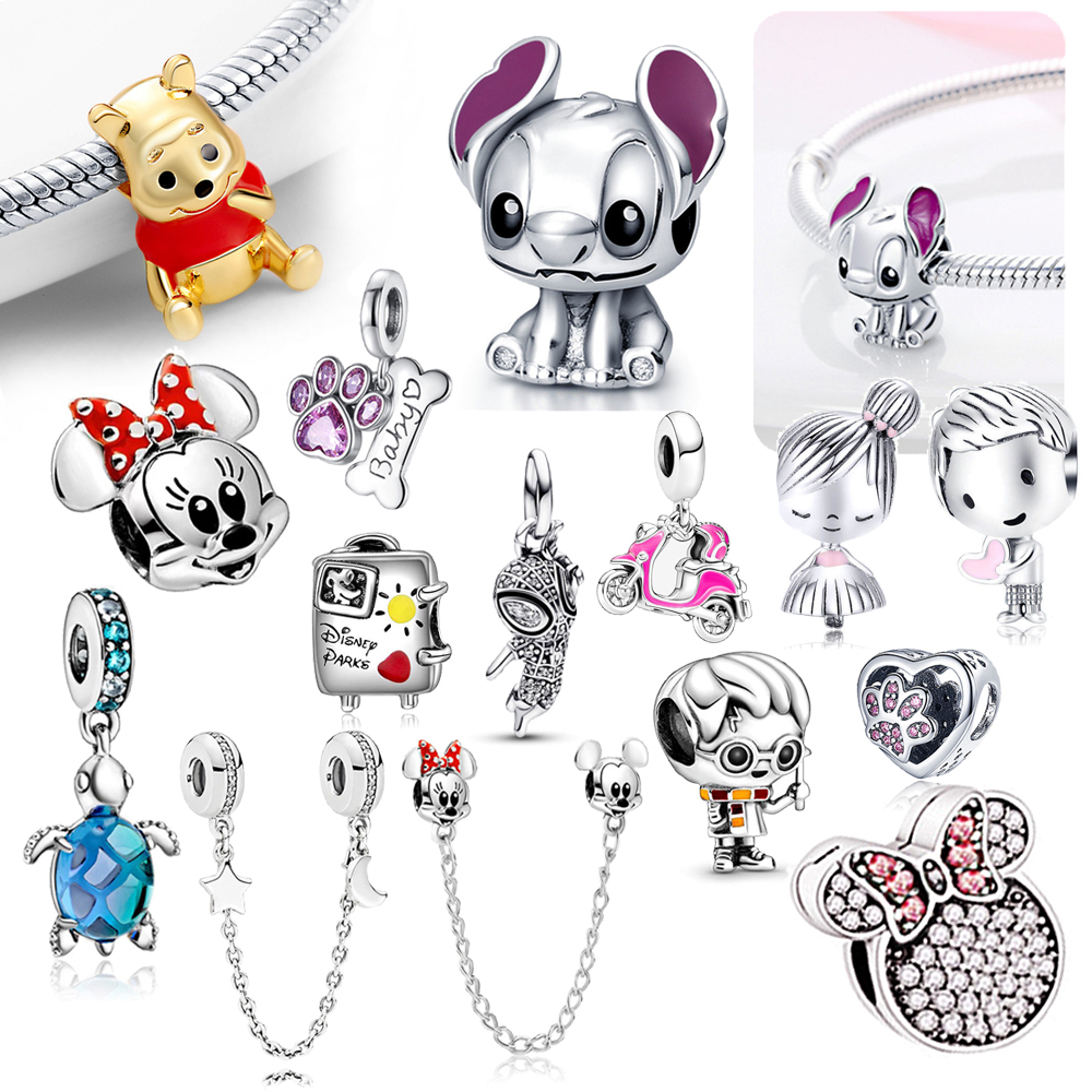 Berloque Pingente Charme Pan Minnie Mouse De Prata 925 Encanto Charme Charm Tartaruga Winnie Homem-Aranha Harry Potter Acessórios Jóias