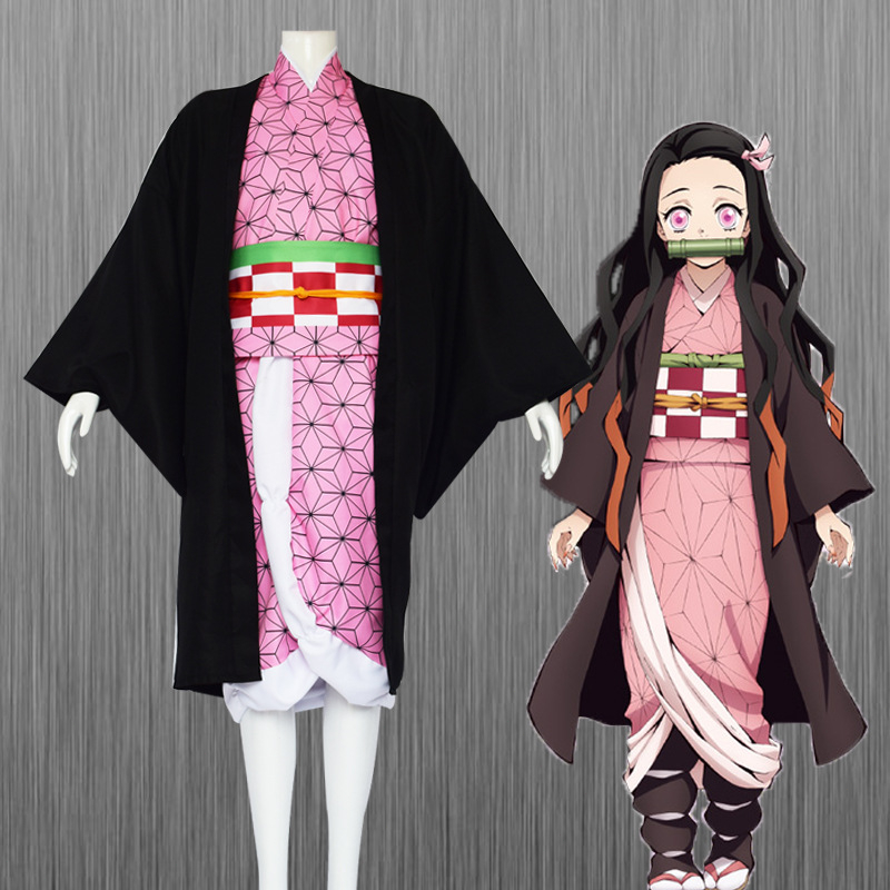 Roupas de desenho animado Anime Kamado Nezuko Cosplay Costume Demon Slayer  Cosplay Roupas uniformes Kimono Wig Set Set Halloween Traje para crianças