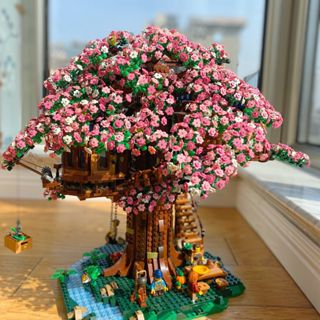 2138Pcs Pink Girl Sakura Tree House Compatível Com A Lego Pequeno Bloco De Construção De Partículas Decoração De Brinquedos