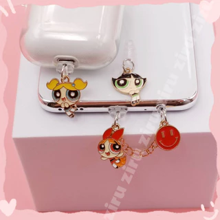 Pingente Tipo C Anime O Powerpuff Girls Anti Dust Plug Telefone Celular Cartoon Esmalte Decoração Policial Mulher Presente Para Homem E
