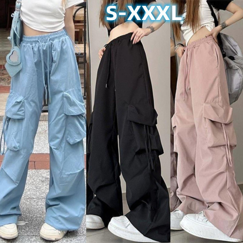 Moda Feminina Y2K Calça Americana De Carga Retro De Perna Larga Hip-Hop ...