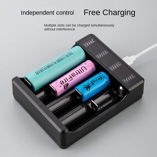Carregador Rápido De Bateria 18650 Com Cabo Tipo C 4.2V De Lítio 4 Slots Lanterna De Luz Forte Carga Inteligente Para 14