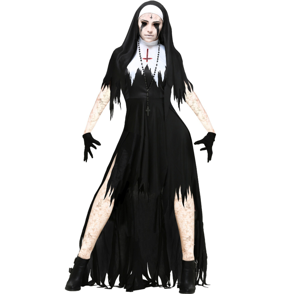 Fantasia De Halloween Feminina Cosplay Freira De Vampiro Preto Festa De Horror Das Irmãs