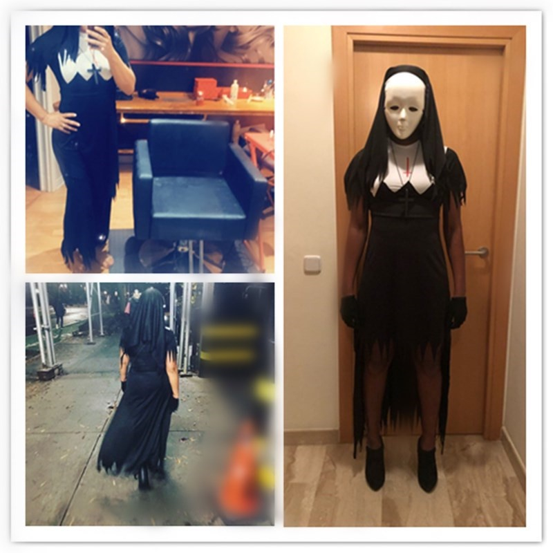 Fantasia Halloween Noviça do Mal Freira Adulta Vestido + Véu