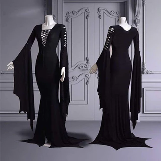 2023 Novo Vestido De Piso Feminino Adulto Gótico Apertado Retro De Bruxa Slim
