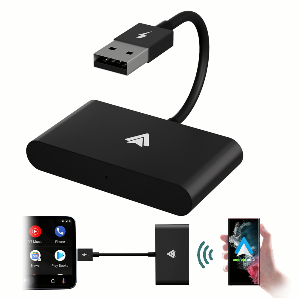 Adaptador Sem Fio Android Auto Plug Play Com Para Conversor De Carro Conexão Automática Black/White